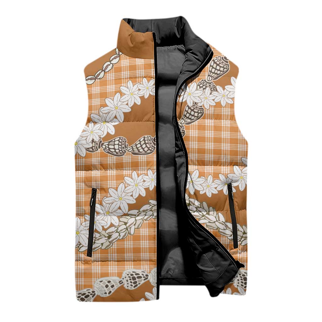 Orange Hawaii Tiare and Shell Lei Sleeveless Puffer Jacket Hawaiian Palaka Luxury Vibes LT14 - Polynesian Pride
