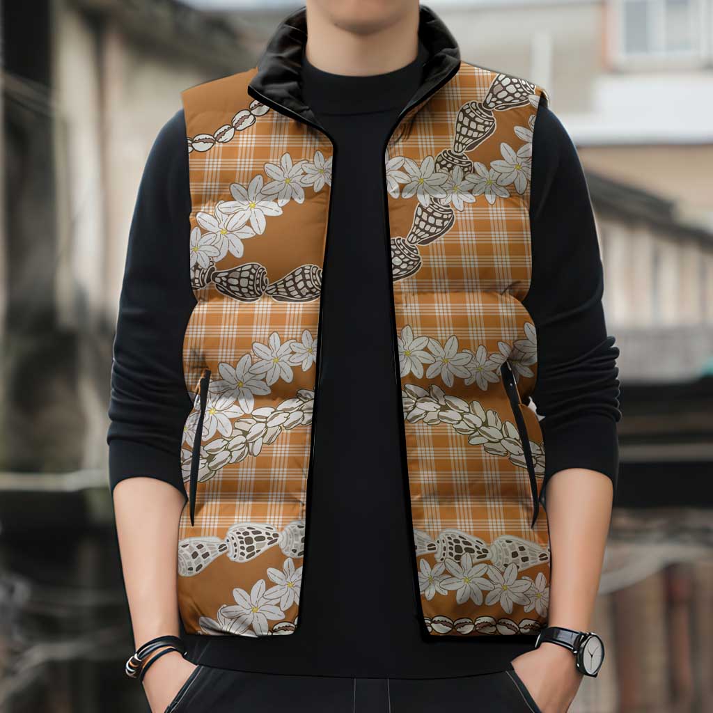 Orange Hawaii Tiare and Shell Lei Sleeveless Puffer Jacket Hawaiian Palaka Luxury Vibes LT14 - Polynesian Pride