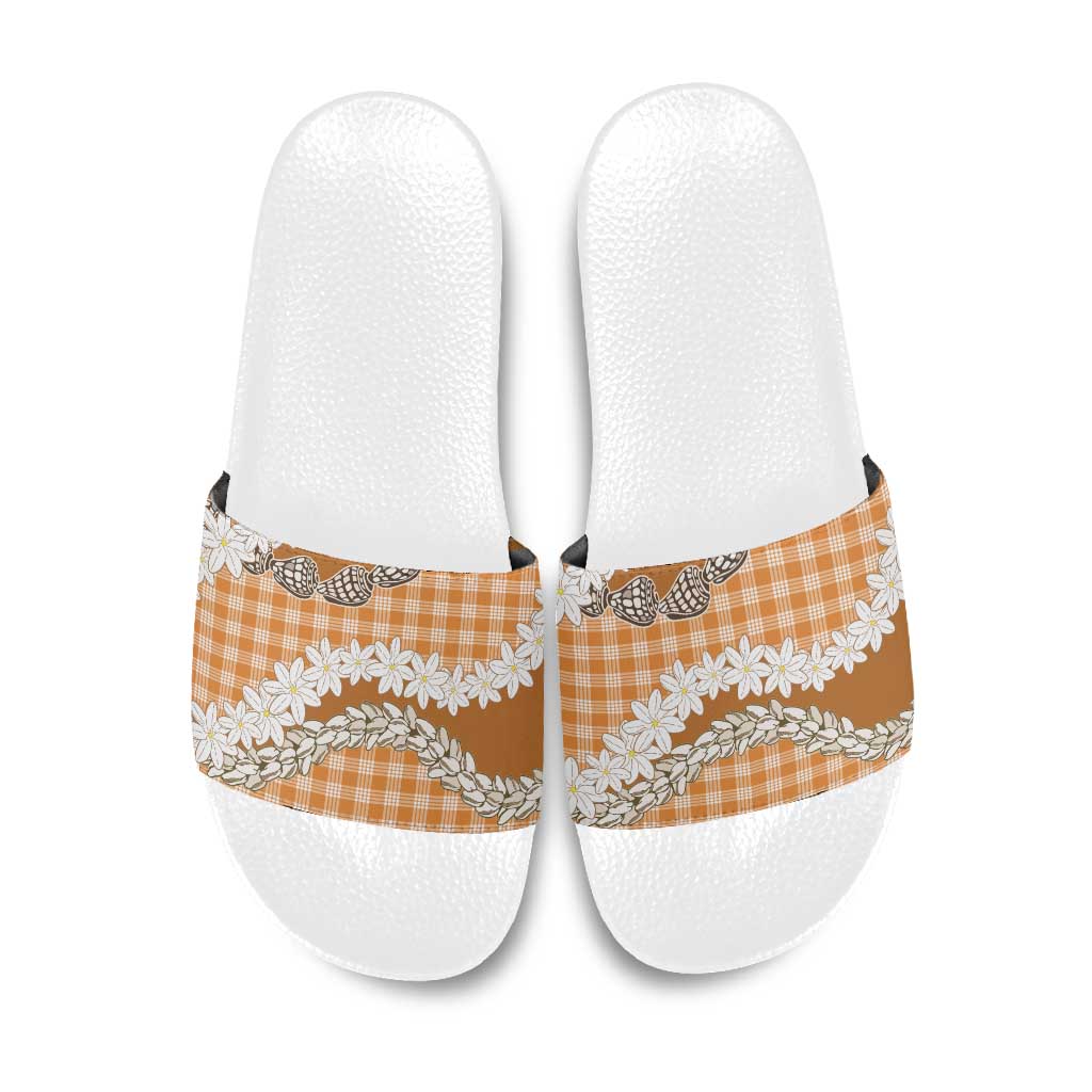 Orange Hawaii Tiare and Shell Lei Slide Sandals Hawaiian Palaka Luxury Vibes LT14 Orange - Polynesian Pride