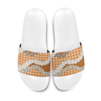 Orange Hawaii Tiare and Shell Lei Slide Sandals Hawaiian Palaka Luxury Vibes LT14 Orange - Polynesian Pride