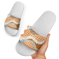 Orange Hawaii Tiare and Shell Lei Slide Sandals Hawaiian Palaka Luxury Vibes LT14 - Polynesian Pride