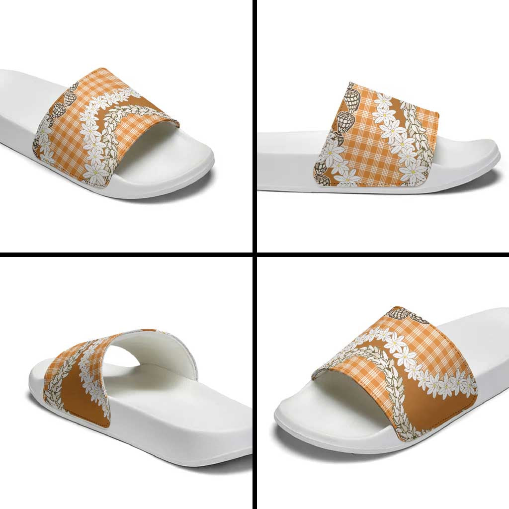 Orange Hawaii Tiare and Shell Lei Slide Sandals Hawaiian Palaka Luxury Vibes LT14 - Polynesian Pride