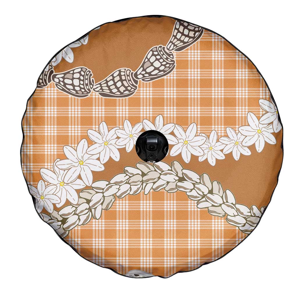 Orange Hawaii Tiare and Shell Lei Spare Tire Cover Hawaiian Palaka Luxury Vibes LT14 - Polynesian Pride