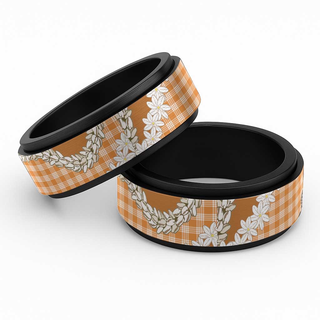Orange Hawaii Tiare and Shell Lei Spinner Ring Hawaiian Palaka Luxury Vibes - Polynesian Pride