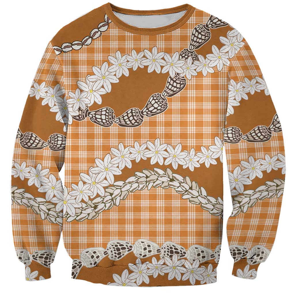 Orange Hawaii Tiare and Shell Lei Sweatshirt Hawaiian Palaka Luxury Vibes - Polynesian Pride