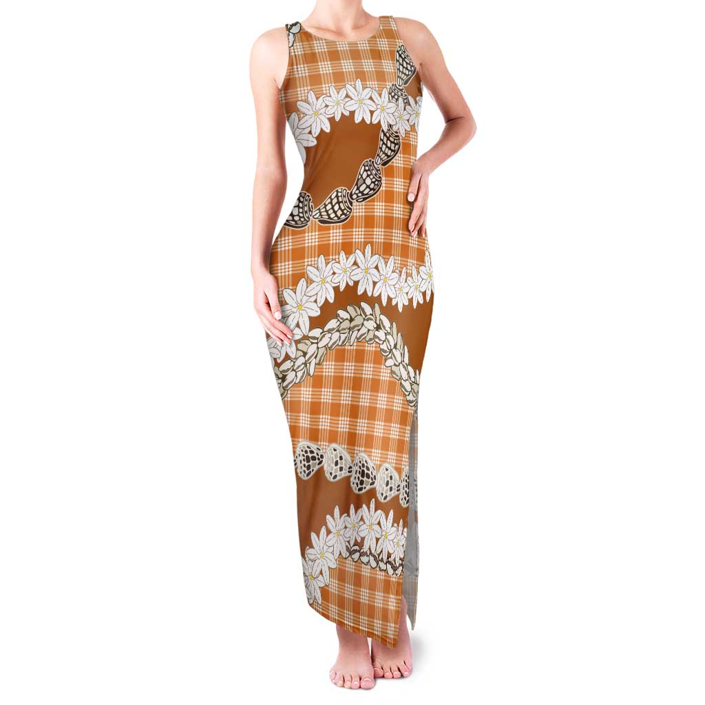Orange Hawaii Tiare and Shell Lei Tank Maxi Dress Hawaiian Palaka Luxury Vibes LT14 Women Orange - Polynesian Pride