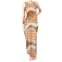 Orange Hawaii Tiare and Shell Lei Tank Maxi Dress Hawaiian Palaka Luxury Vibes LT14 Women Orange - Polynesian Pride