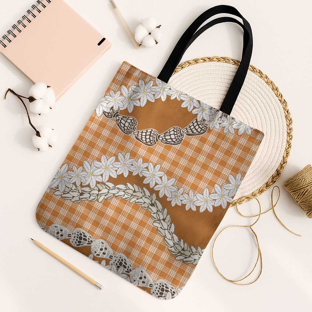 Orange Hawaii Tiare and Shell Lei Tote Bag Hawaiian Palaka Luxury Vibes LT14 Black Strap One Size Orange - Polynesian Pride