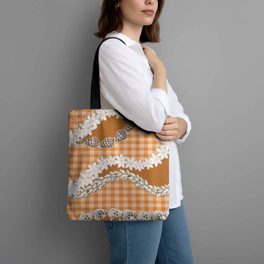 Orange Hawaii Tiare and Shell Lei Tote Bag Hawaiian Palaka Luxury Vibes LT14 - Polynesian Pride