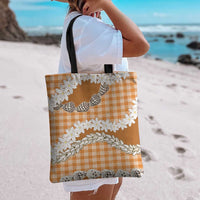 Orange Hawaii Tiare and Shell Lei Tote Bag Hawaiian Palaka Luxury Vibes LT14 - Polynesian Pride