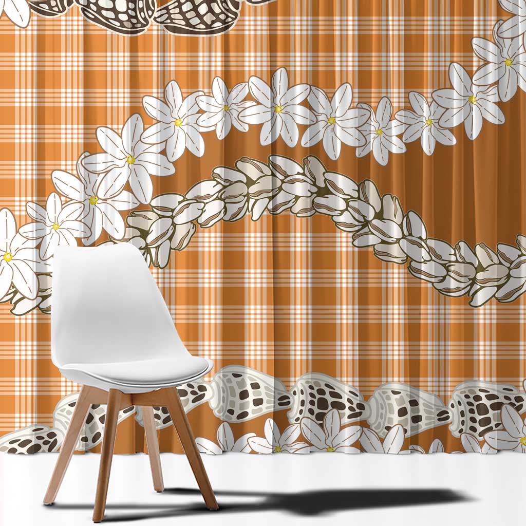 Orange Hawaii Tiare and Shell Lei Window Curtain Hawaiian Palaka Luxury Vibes LT14 - Polynesian Pride