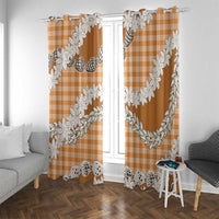 Orange Hawaii Tiare and Shell Lei Window Curtain Hawaiian Palaka Luxury Vibes LT14 With Grommets Orange - Polynesian Pride