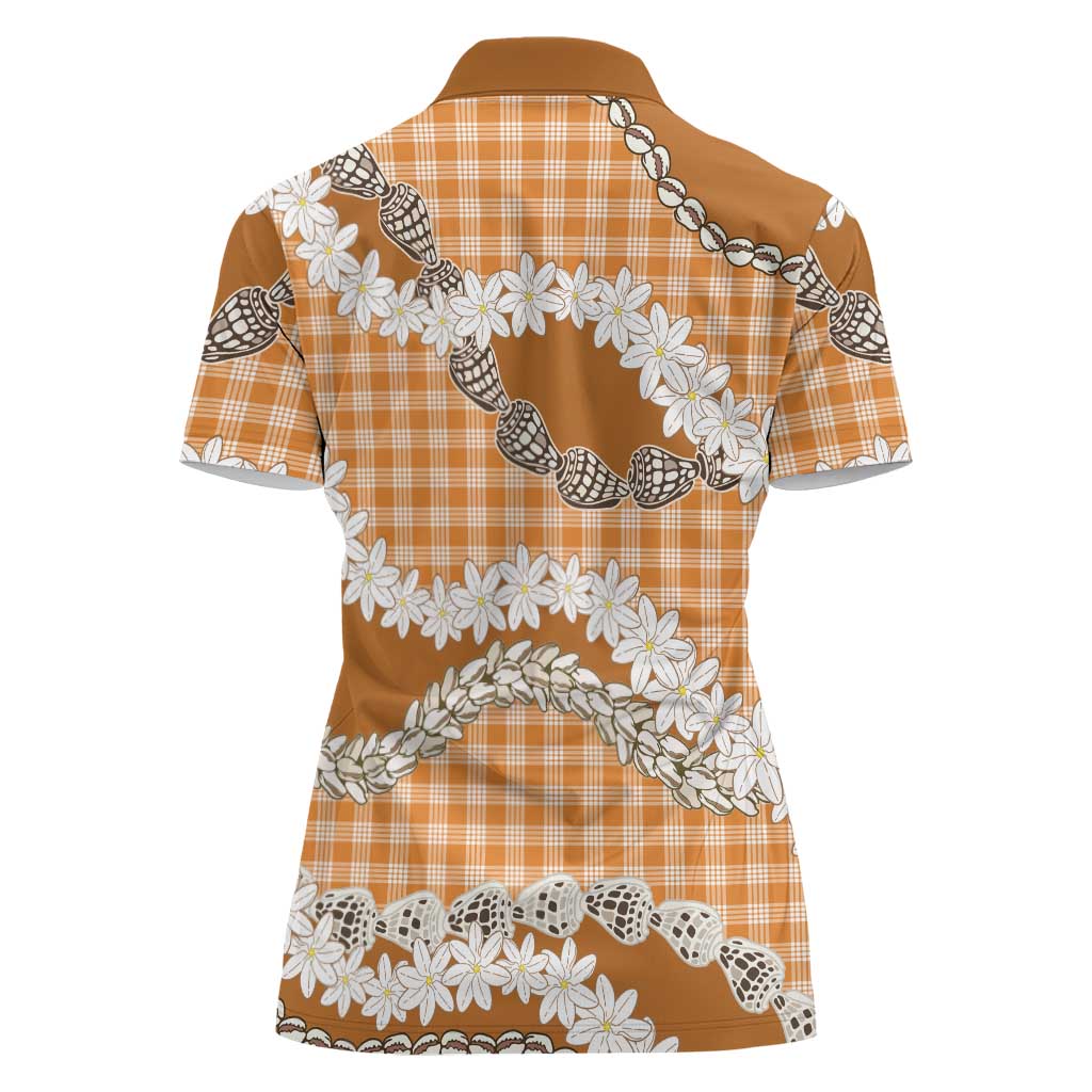 Orange Hawaii Tiare and Shell Lei Women Polo Shirt Hawaiian Palaka Luxury Vibes - Polynesian Pride