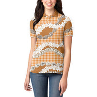Orange Hawaii Tiare and Shell Lei Women Polo Shirt Hawaiian Palaka Luxury Vibes - Polynesian Pride