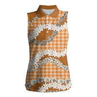 Orange Hawaii Tiare and Shell Lei Women Sleeveless Polo Shirt Hawaiian Palaka Luxury Vibes LT14 Female Orange - Polynesian Pride