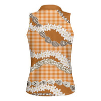 Orange Hawaii Tiare and Shell Lei Women Sleeveless Polo Shirt Hawaiian Palaka Luxury Vibes LT14 - Polynesian Pride