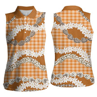 Orange Hawaii Tiare and Shell Lei Women Sleeveless Polo Shirt Hawaiian Palaka Luxury Vibes LT14 - Polynesian Pride