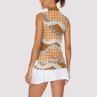 Orange Hawaii Tiare and Shell Lei Women Sleeveless Polo Shirt Hawaiian Palaka Luxury Vibes LT14 - Polynesian Pride