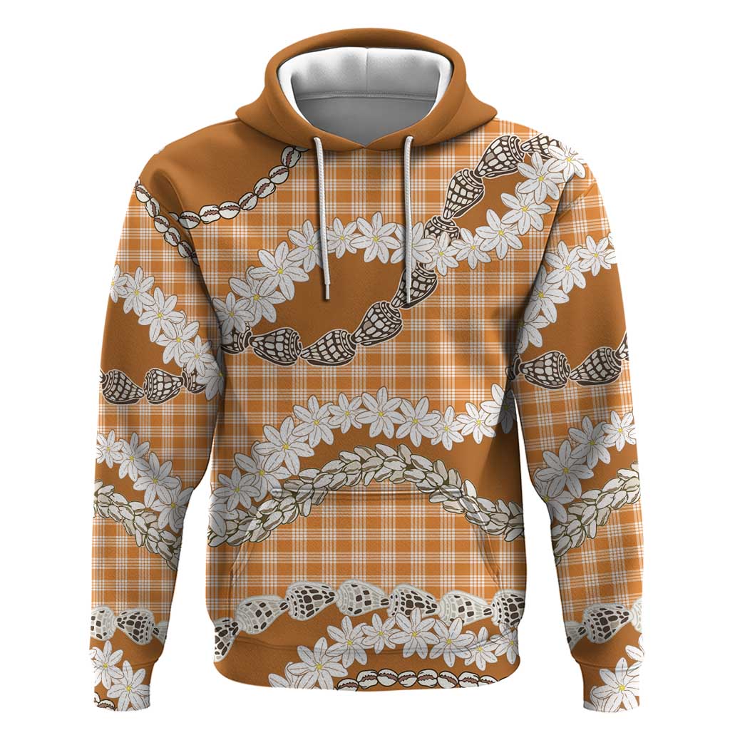 Orange Hawaii Tiare and Shell Lei Zip Hoodie Hawaiian Palaka Luxury Vibes - Polynesian Pride