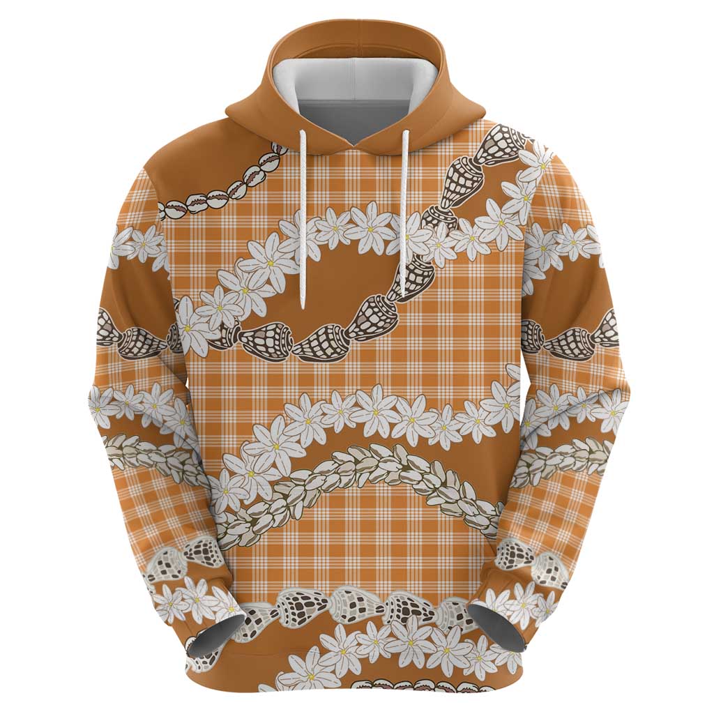 Orange Hawaii Tiare and Shell Lei Zip Hoodie Hawaiian Palaka Luxury Vibes - Polynesian Pride