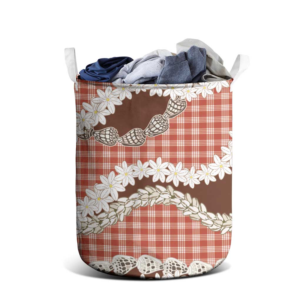 Red Hawaii Tiare and Shell Lei Laundry Basket Hawaiian Palaka Luxury Vibes - Polynesian Pride
