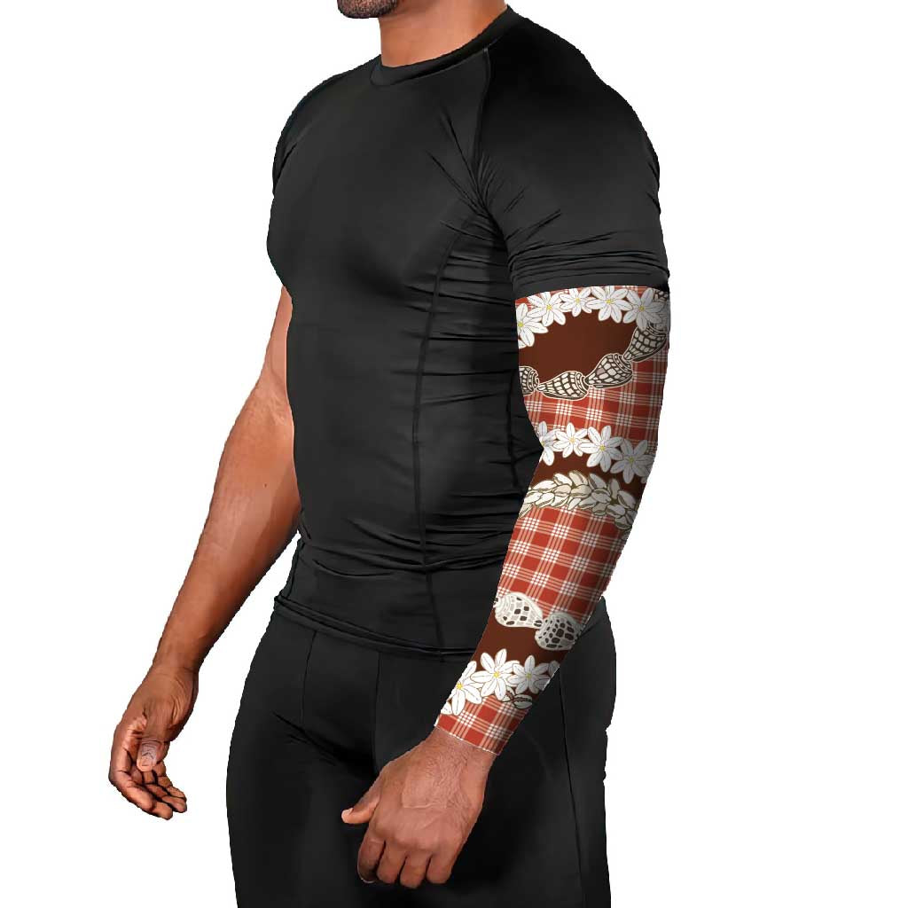 Red Hawaii Tiare and Shell Lei Arm Sleeves Hawaiian Palaka Luxury Vibes - Polynesian Pride