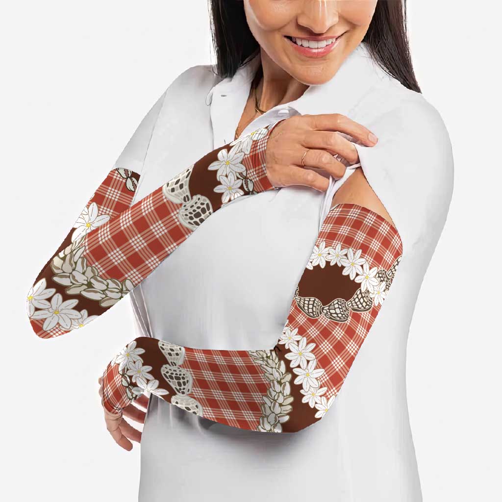 Red Hawaii Tiare and Shell Lei Arm Sleeves Hawaiian Palaka Luxury Vibes - Polynesian Pride