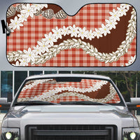 Red Hawaii Tiare and Shell Lei Auto Sun Shade Hawaiian Palaka Luxury Vibes LT14 Red - Polynesian Pride