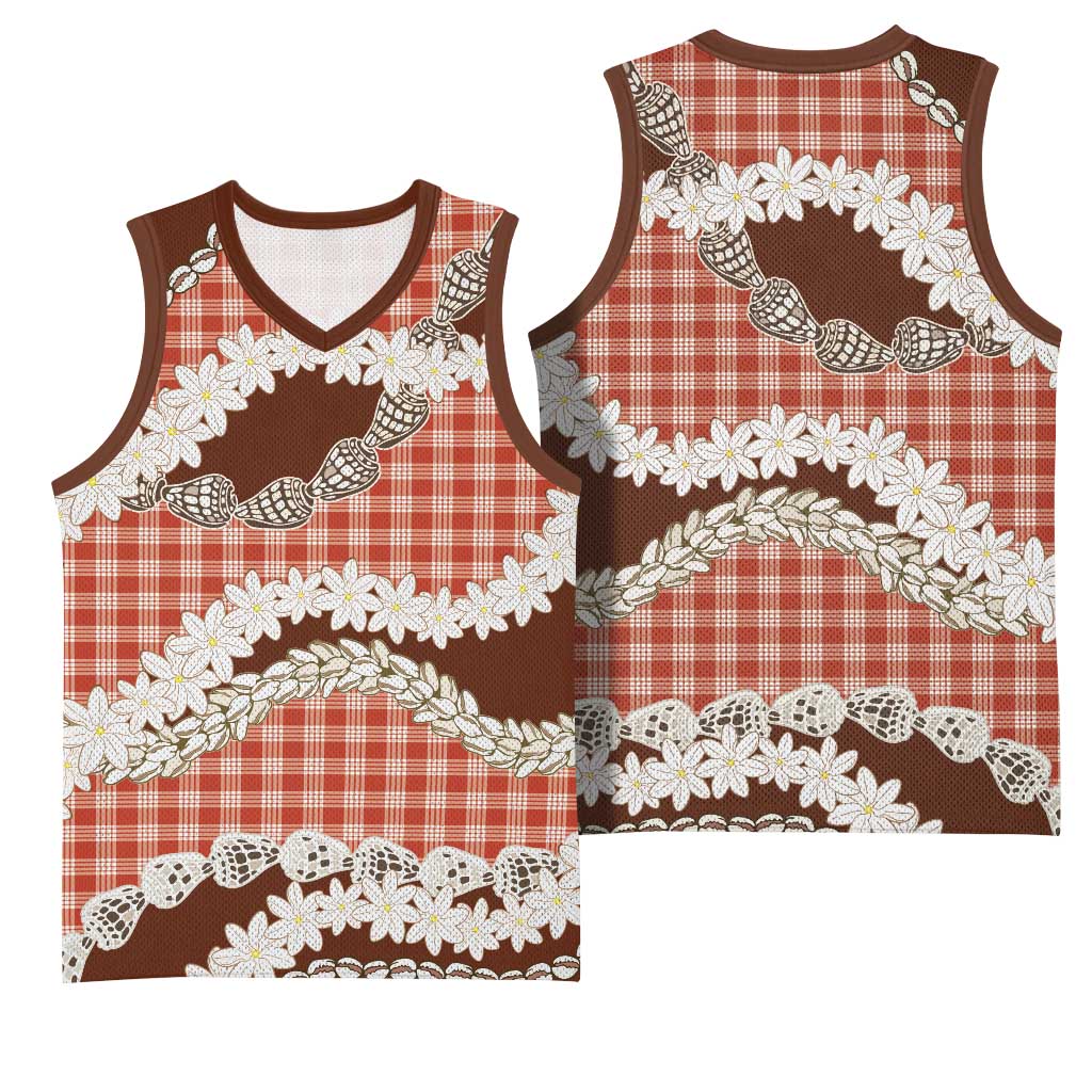 Red Hawaii Tiare and Shell Lei Basketball Jersey Hawaiian Palaka Luxury Vibes LT14 - Polynesian Pride