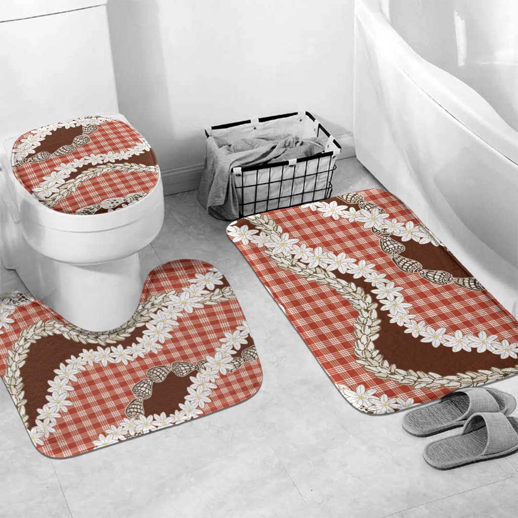 Red Hawaii Tiare and Shell Lei Bathroom Set Hawaiian Palaka Luxury Vibes LT14 Mat Set Only (3 pcs) One Size Red - Polynesian Pride