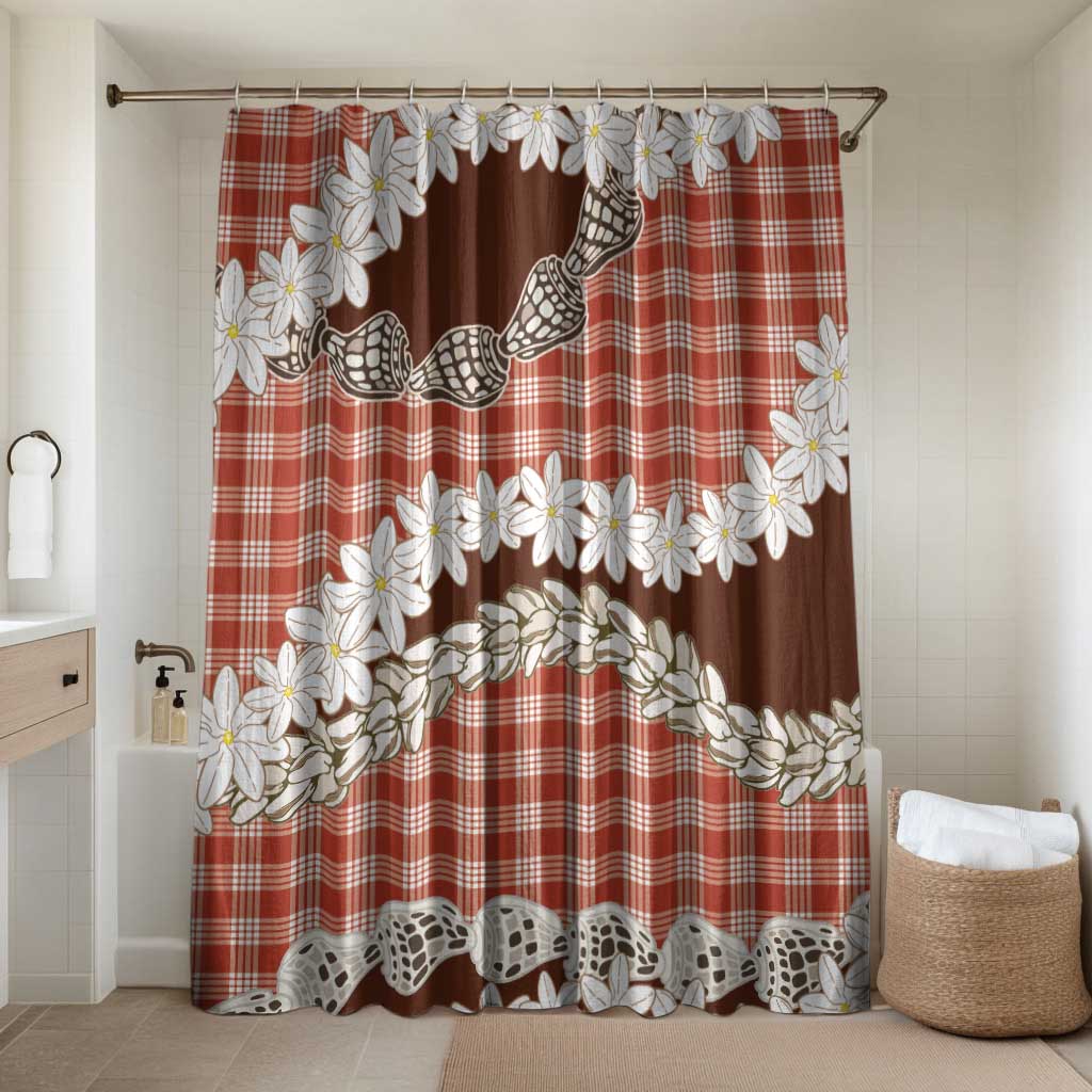 Red Hawaii Tiare and Shell Lei Bathroom Set Hawaiian Palaka Luxury Vibes LT14 Shower Curtain Only Red - Polynesian Pride