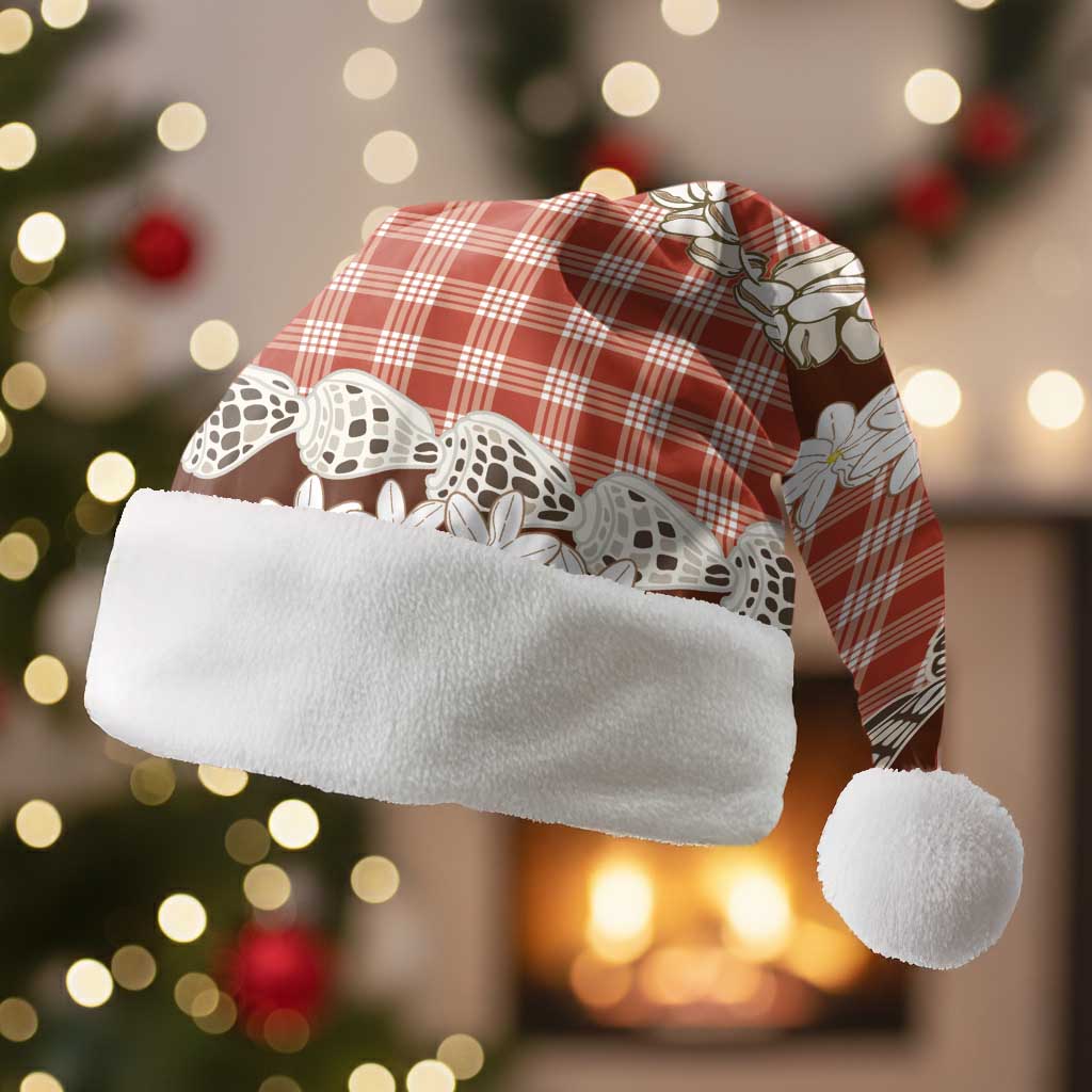Red Hawaii Tiare and Shell Lei Christmas Santa Hat Hawaiian Palaka Luxury Vibes - Polynesian Pride