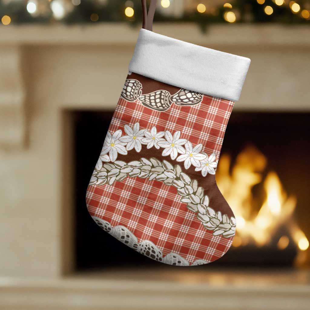 Red Hawaii Tiare and Shell Lei Christmas Stocking Hawaiian Palaka Luxury Vibes - Polynesian Pride