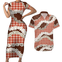 Red Hawaii Tiare and Shell Lei Couples Matching Short Sleeve Bodycon Dress and Hawaiian Shirt Hawaiian Palaka Luxury Vibes - Polynesian Pride