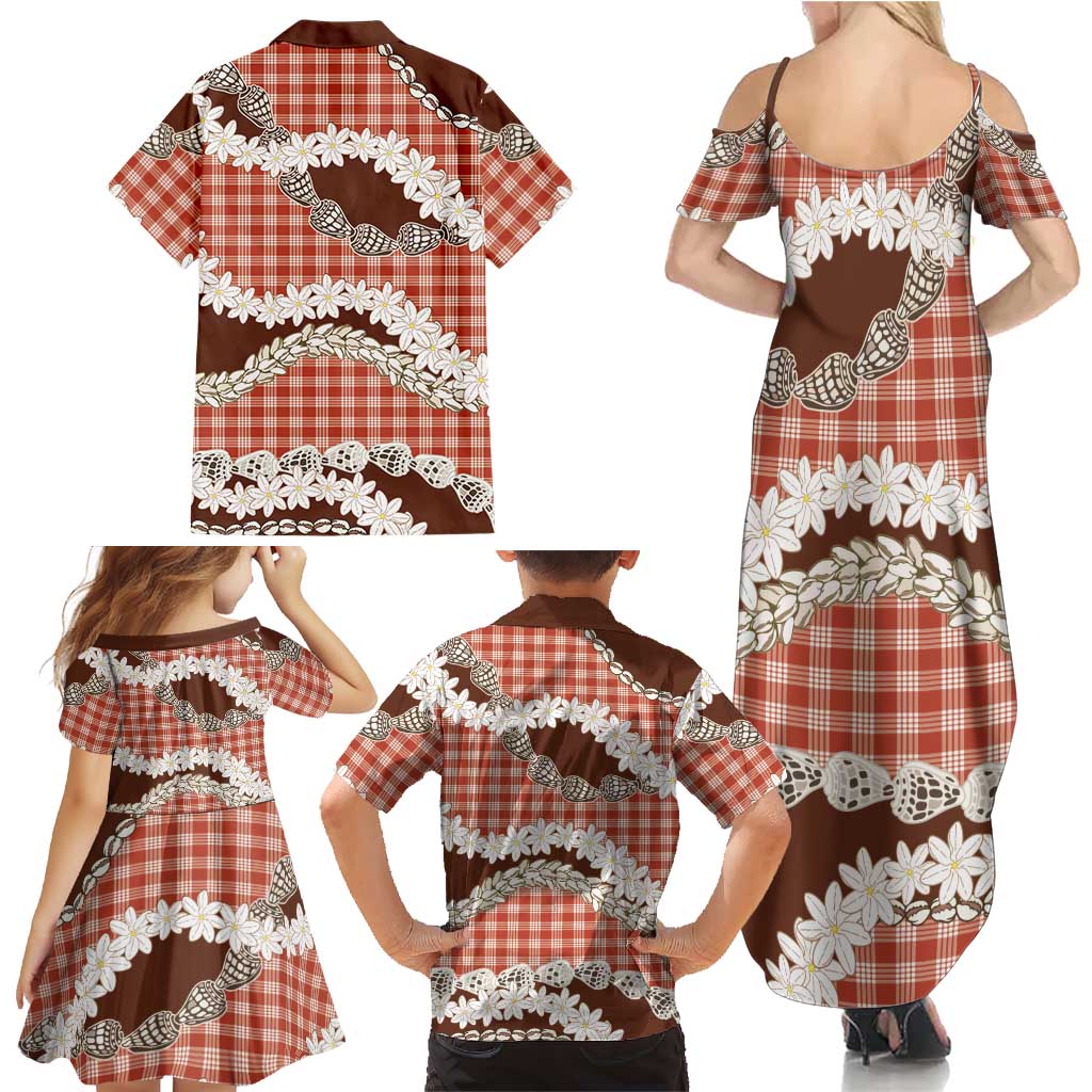 Red Hawaii Tiare and Shell Lei Family Matching Summer Maxi Dress and Hawaiian Shirt Hawaiian Palaka Luxury Vibes - Polynesian Pride
