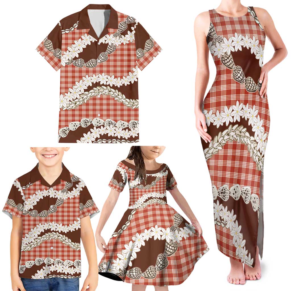 Red Hawaii Tiare and Shell Lei Family Matching Tank Maxi Dress and Hawaiian Shirt Hawaiian Palaka Luxury Vibes - Polynesian Pride
