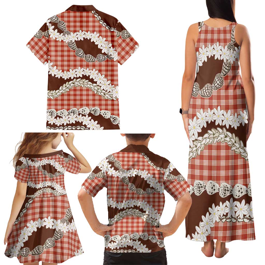 Red Hawaii Tiare and Shell Lei Family Matching Tank Maxi Dress and Hawaiian Shirt Hawaiian Palaka Luxury Vibes - Polynesian Pride