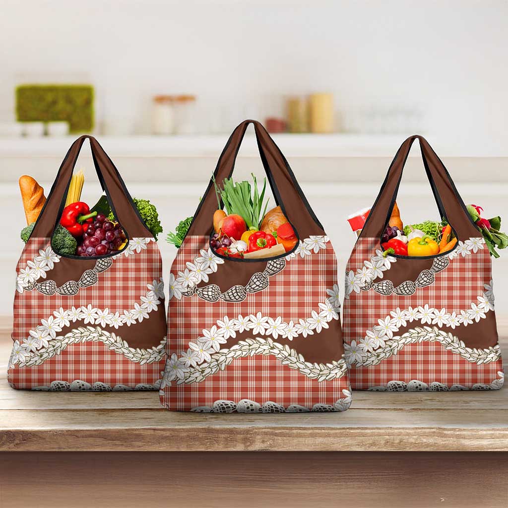 Red Hawaii Tiare and Shell Lei Grocery Bag Hawaiian Palaka Luxury Vibes - Polynesian Pride