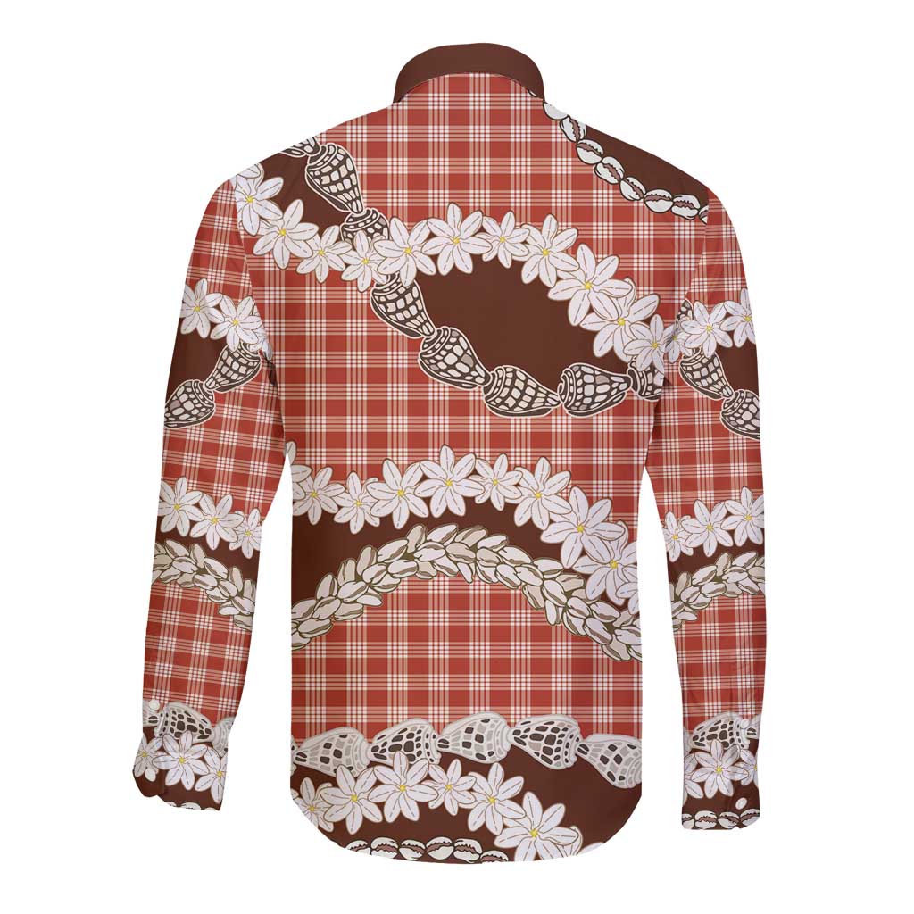 Red Hawaii Tiare and Shell Lei Long Sleeve Button Shirt Hawaiian Palaka Luxury Vibes - Polynesian Pride