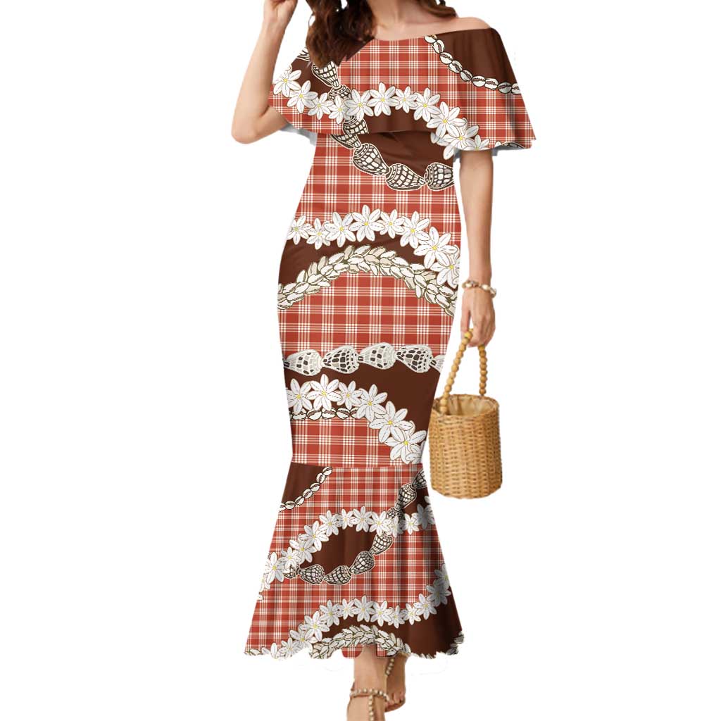 Red Hawaii Tiare and Shell Lei Mermaid Dress Hawaiian Palaka Luxury Vibes LT14 Women Red - Polynesian Pride