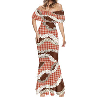 Red Hawaii Tiare and Shell Lei Mermaid Dress Hawaiian Palaka Luxury Vibes LT14 - Polynesian Pride