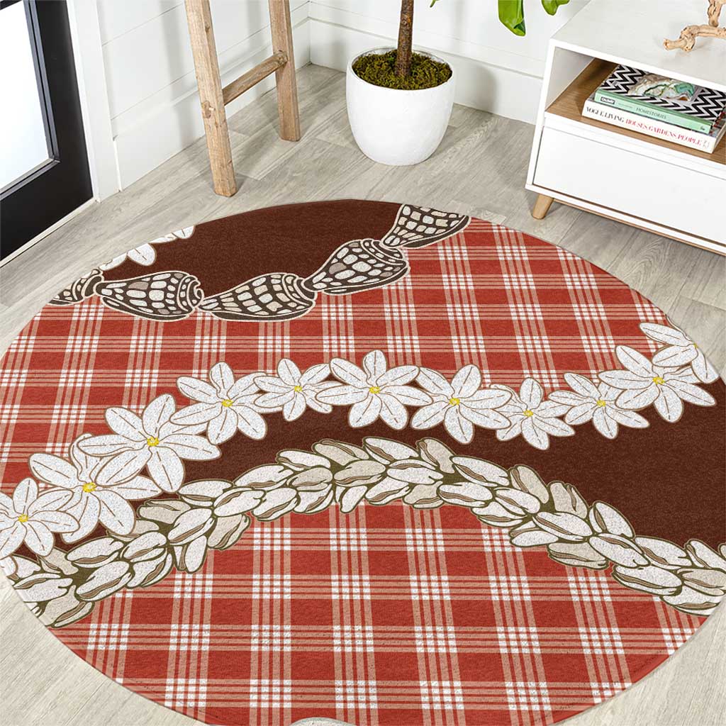 Red Hawaii Tiare and Shell Lei Round Carpet Hawaiian Palaka Luxury Vibes LT14 Red - Polynesian Pride