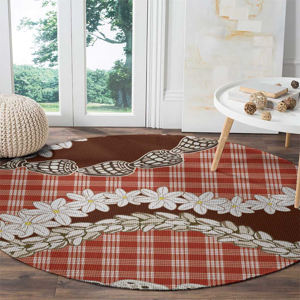 Red Hawaii Tiare and Shell Lei Round Carpet Hawaiian Palaka Luxury Vibes LT14 - Polynesian Pride
