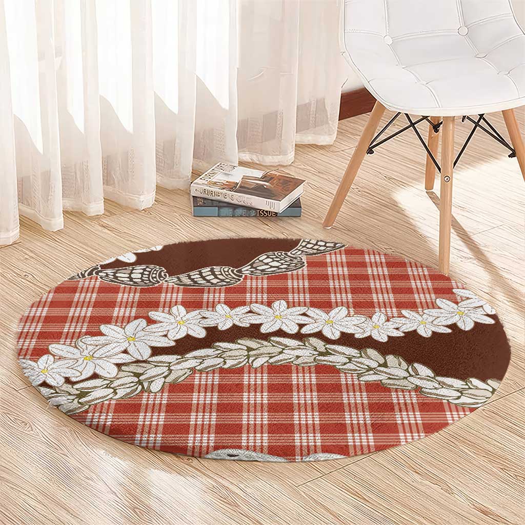 Red Hawaii Tiare and Shell Lei Round Carpet Hawaiian Palaka Luxury Vibes LT14 - Polynesian Pride