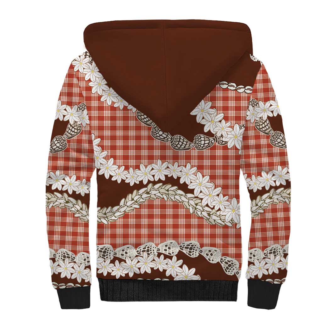 Red Hawaii Tiare and Shell Lei Sherpa Hoodie Hawaiian Palaka Luxury Vibes LT14 - Polynesian Pride