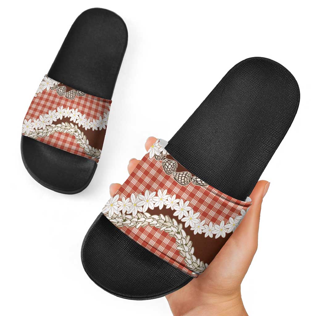 Red Hawaii Tiare and Shell Lei Slide Sandals Hawaiian Palaka Luxury Vibes LT14 - Polynesian Pride