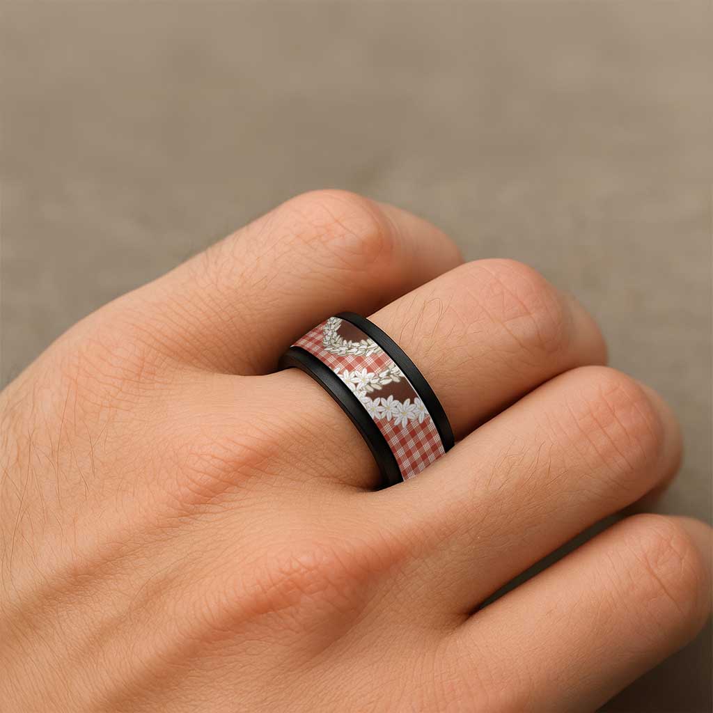 Red Hawaii Tiare and Shell Lei Spinner Ring Hawaiian Palaka Luxury Vibes - Polynesian Pride