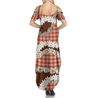 Red Hawaii Tiare and Shell Lei Summer Maxi Dress Hawaiian Palaka Luxury Vibes - Polynesian Pride