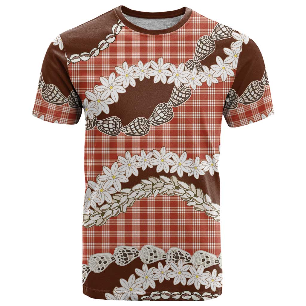 Red Hawaii Tiare and Shell Lei T Shirt Hawaiian Palaka Luxury Vibes - Polynesian Pride
