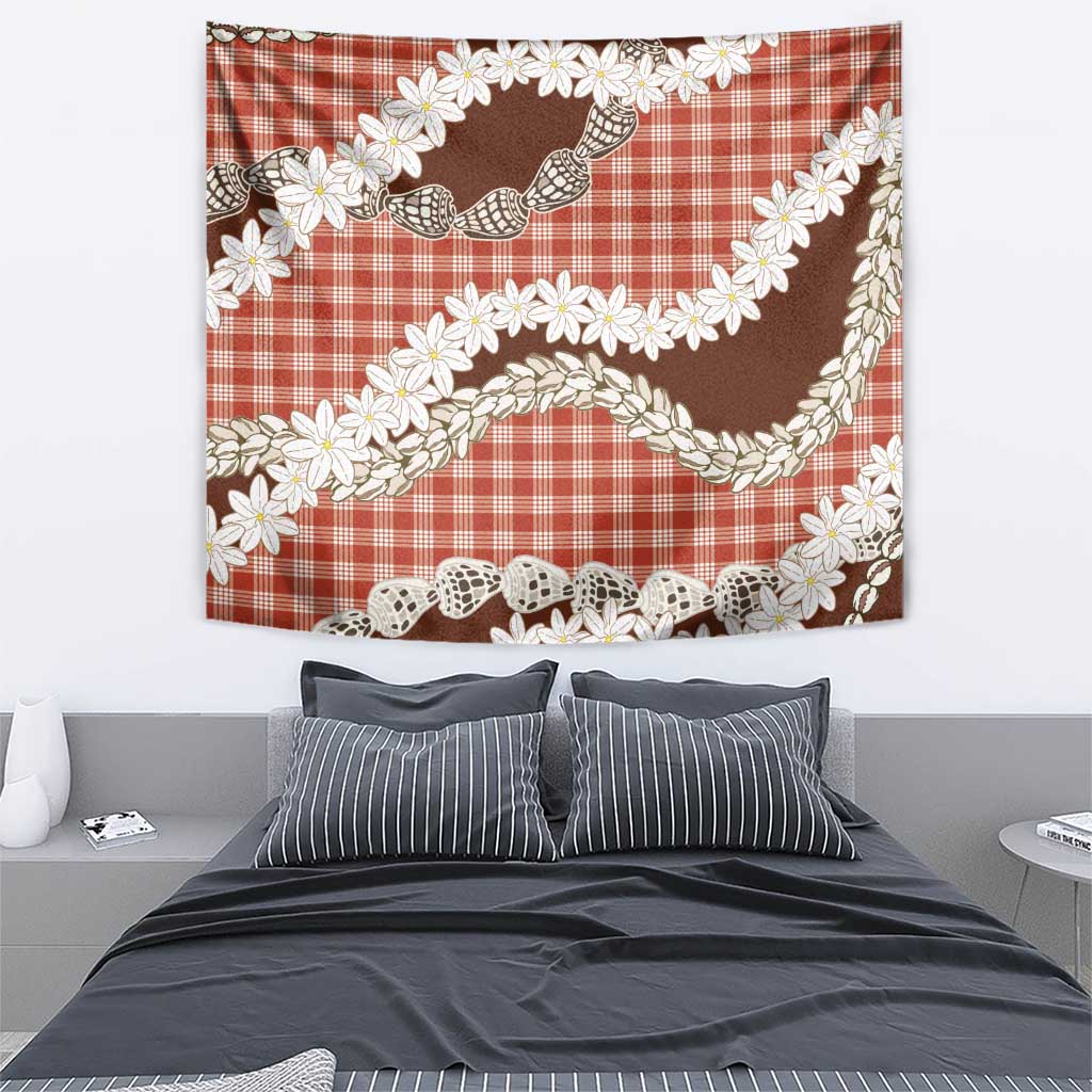 Red Hawaii Tiare and Shell Lei Tapestry Hawaiian Palaka Luxury Vibes LT14 - Polynesian Pride